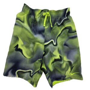 Nike Swim Shorts Boys M Yellow Neon Swirl Pockets & Mesh Lining Drawstring
